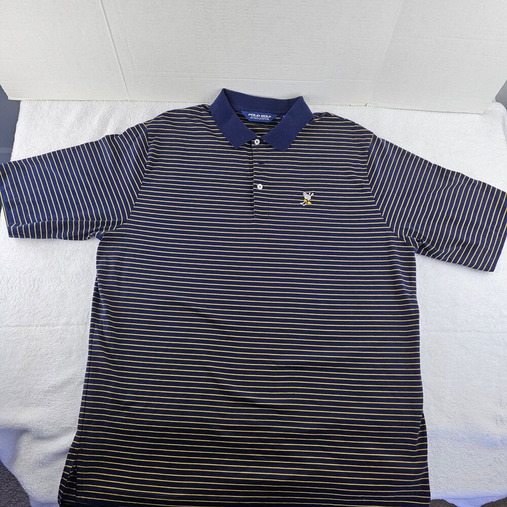 Polo Golf Ralph Lauren Men's Polo Shirt Wingged Foot Club Navy/ Yellow Stripe XL